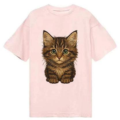 Baby Maine Coon Kitten - large fluffy tabby, tufted ears, big green eyes, - Classic T-shirt - Pink