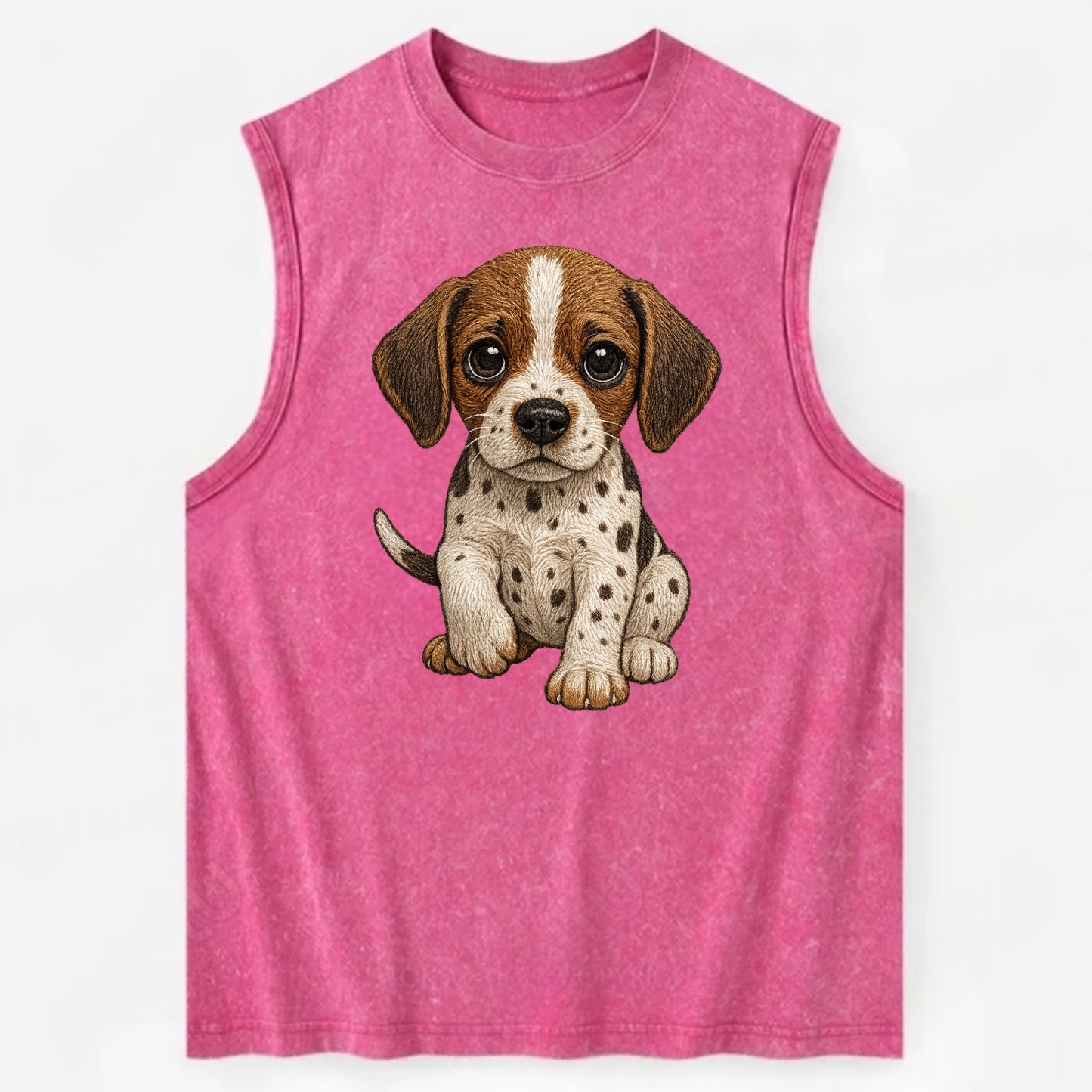 Baby Pointer Puppy - spotted coat, noble stance, alert eyes, front-facing, - Vintage Washed Tank - Pink