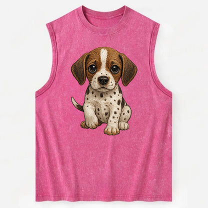 Baby Pointer Puppy - spotted coat, noble stance, alert eyes, front-facing, - Vintage Washed Tank - Pink