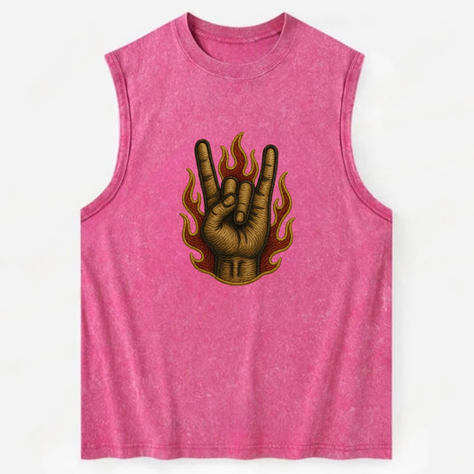 Devil Horns  - Vintage Washed Tank - Pink