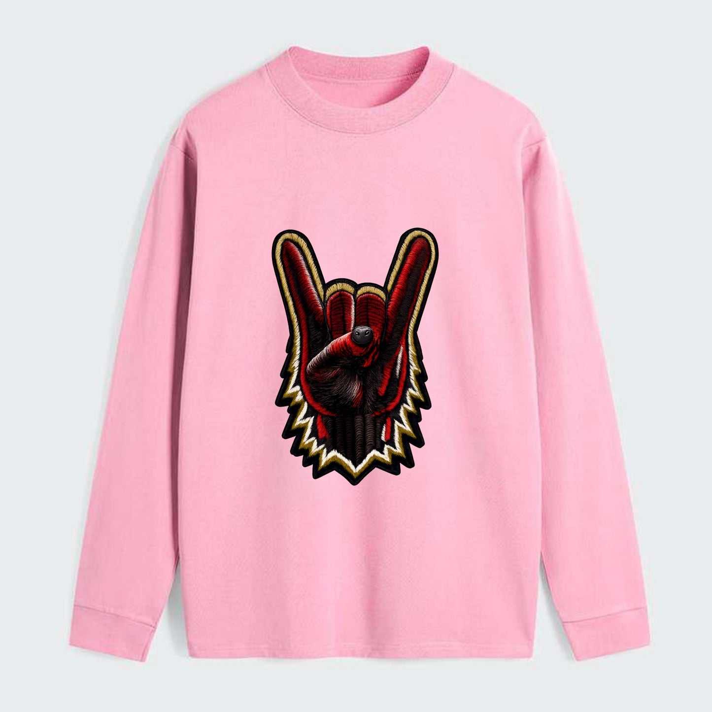 ROCK HAND HORNS - devil horns hand gesture in black and red , metal - Classic Long Sleeve Shirt - Pink