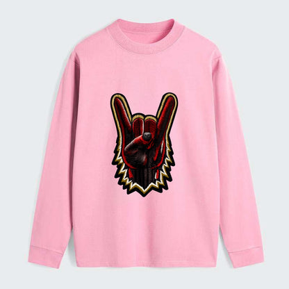 ROCK HAND HORNS - devil horns hand gesture in black and red , metal - Classic Long Sleeve Shirt - Pink
