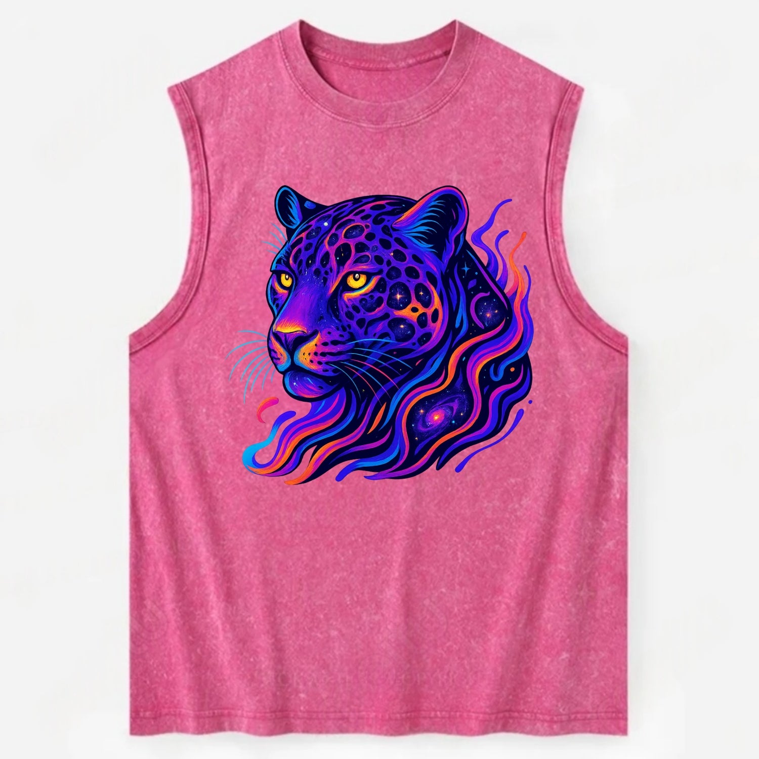 Powerful jaguar with rosettes containing miniature galaxies, cosmic purple - Vintage Washed Tank - Pink