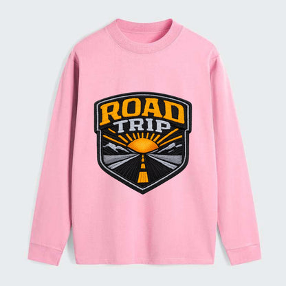 ROAD TRIP - highway and sun in orange and gray , open road - Classic Long Sleeve Shirt - Pink