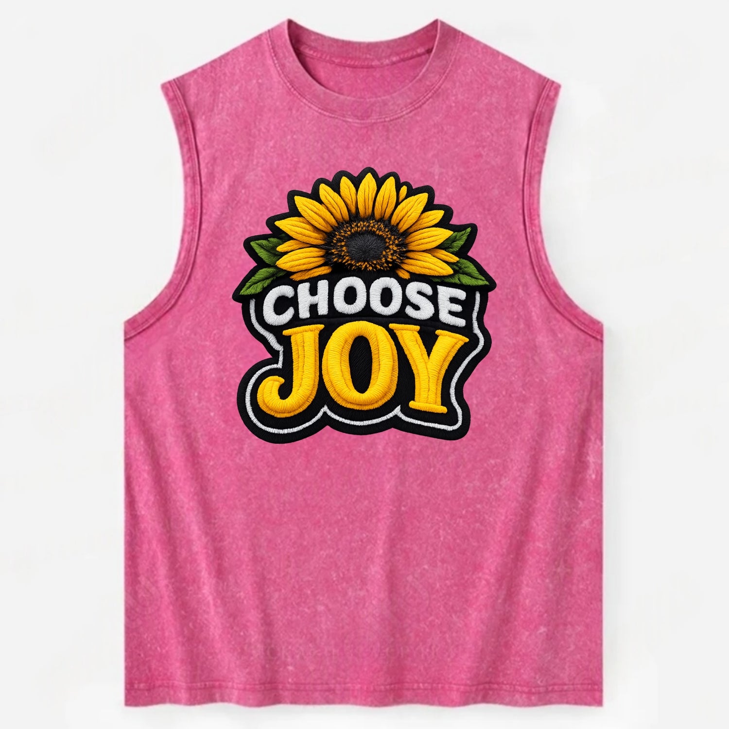 CHOOSE JOY - sunflower with text in yellow , happiness choice - Vintage Washed Tank - Pink
