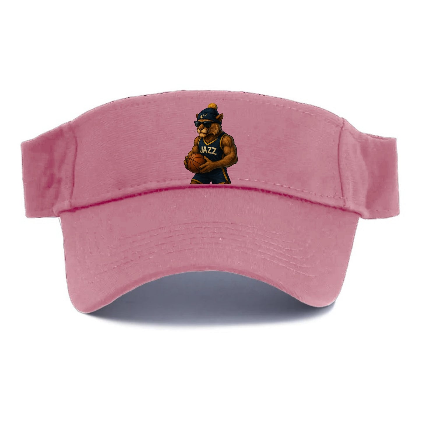 Utah Mountain Lion wearing Jazz navy and yellow beanie with music note and wayfarer - Visor - Pink