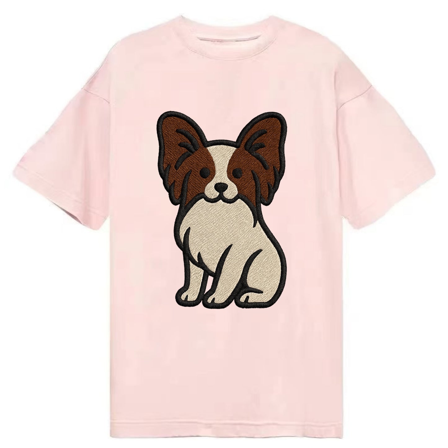 Papillon - White with brown ears sitting Classic T-shirt - Pink