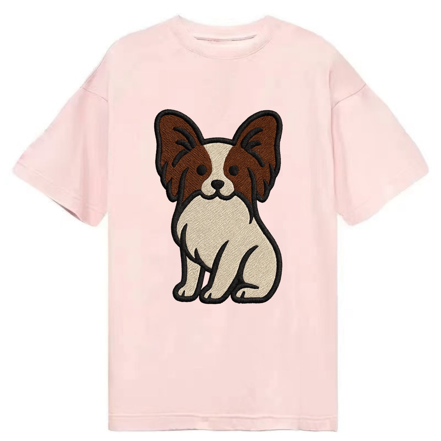 Papillon - White with brown ears sitting Classic T-shirt - Pink