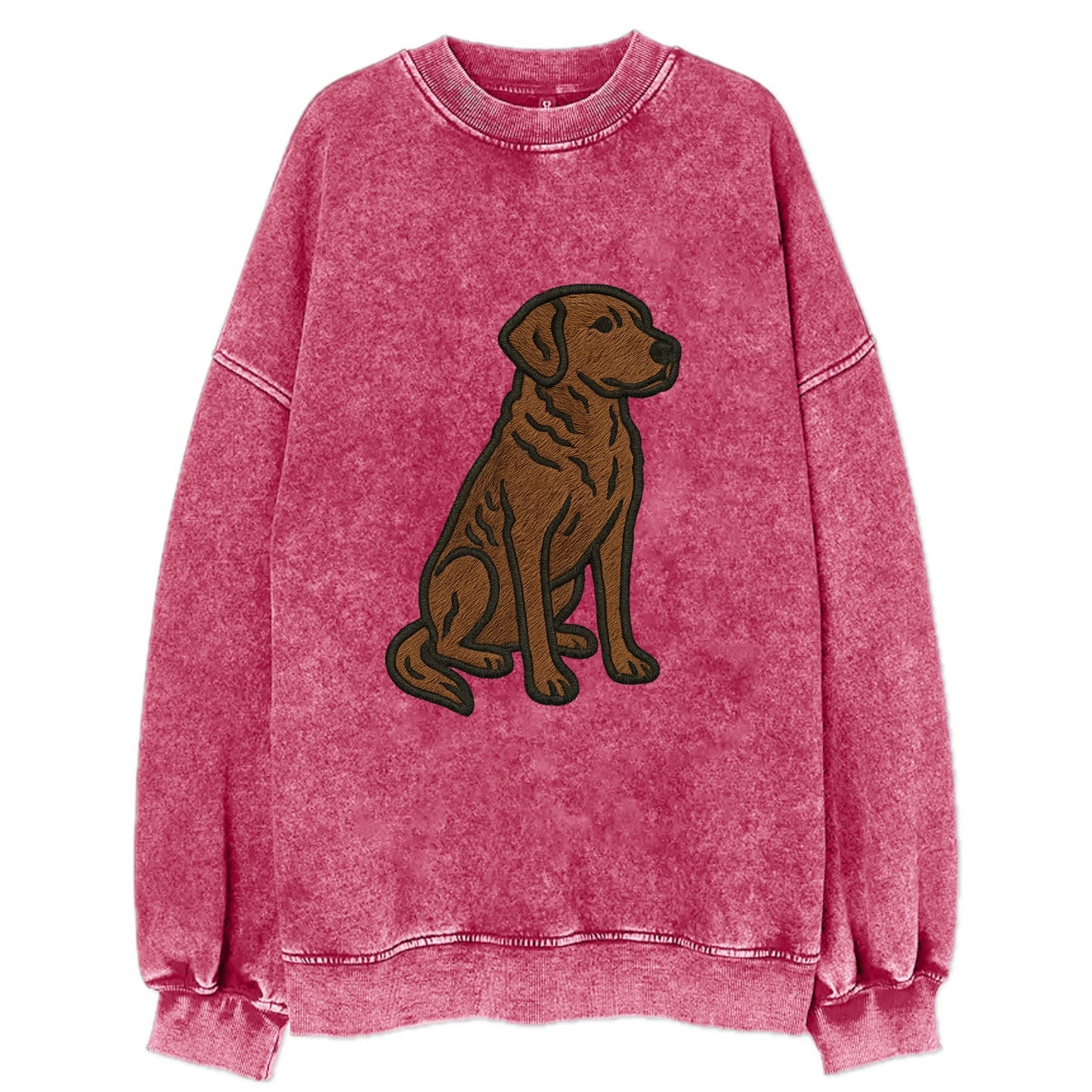 Chesapeake Bay Retriever - Brown wavy coat embroidered sitting pose - Vintage Sweatshirt - Pink