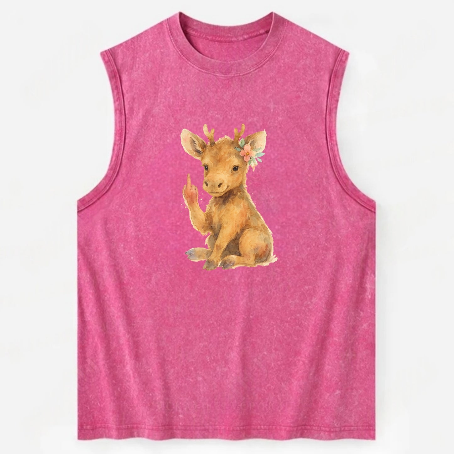 baby moose with adorable tiny antlers, one hoof raised in attitude - Vintage Washed Tank - Pink