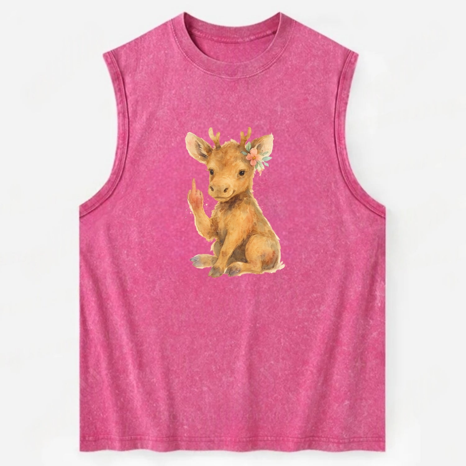 baby moose with adorable tiny antlers, one hoof raised in attitude - Vintage Washed Tank - Pink