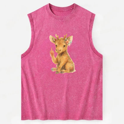 baby moose with adorable tiny antlers, one hoof raised in attitude - Vintage Washed Tank - Pink