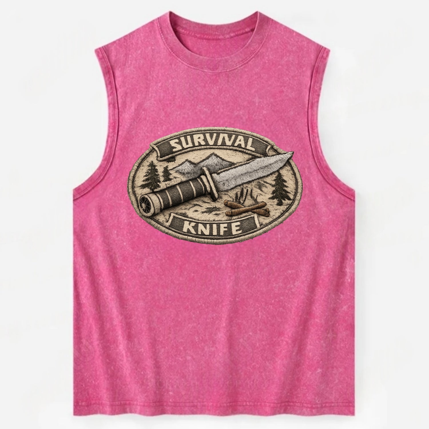 SURVIVAL KNIFE - fixed blade with compass in silver and black , bushcraft - Vintage Washed Tank - Pink