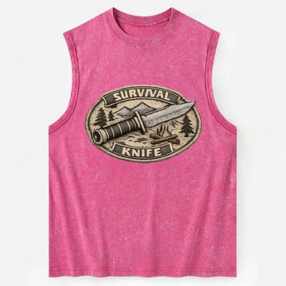 SURVIVAL KNIFE - fixed blade with compass in silver and black , bushcraft - Vintage Washed Tank - Pink
