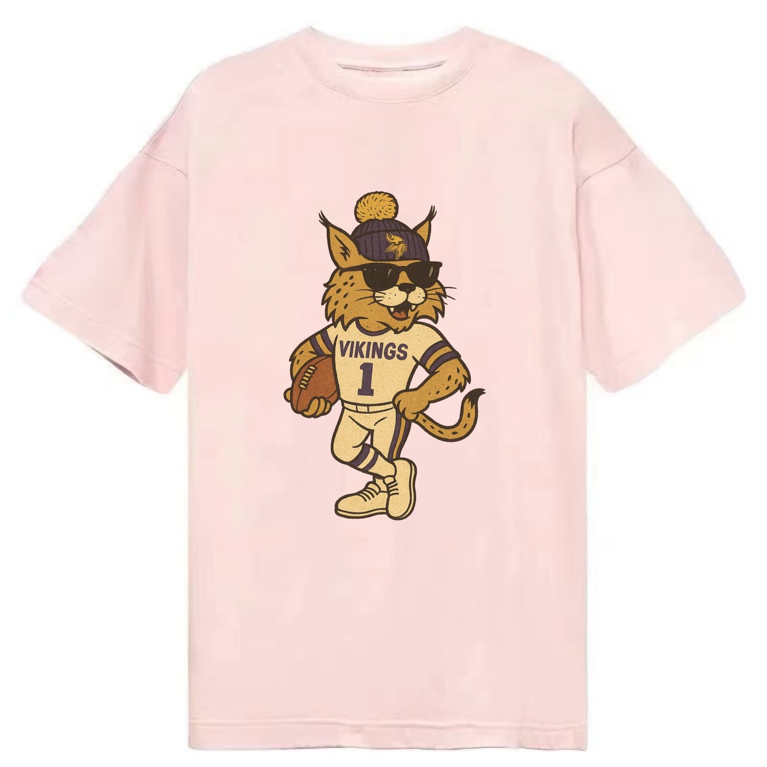 Minneapolis Lynx wearing Vikings beanie with Norse patch and wayfarer sunglasses - Classic T-shirt - Pink