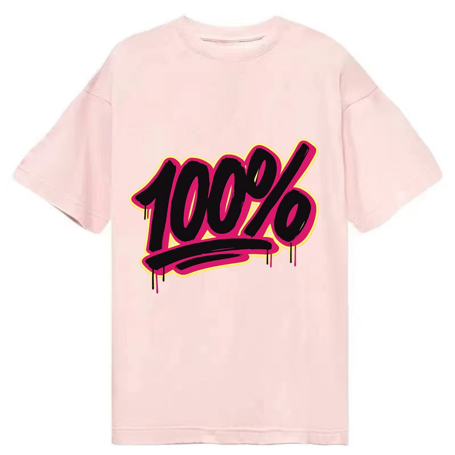 Bold typography design - "100%" - all in, fully committed - Classic T-shirt - Pink
