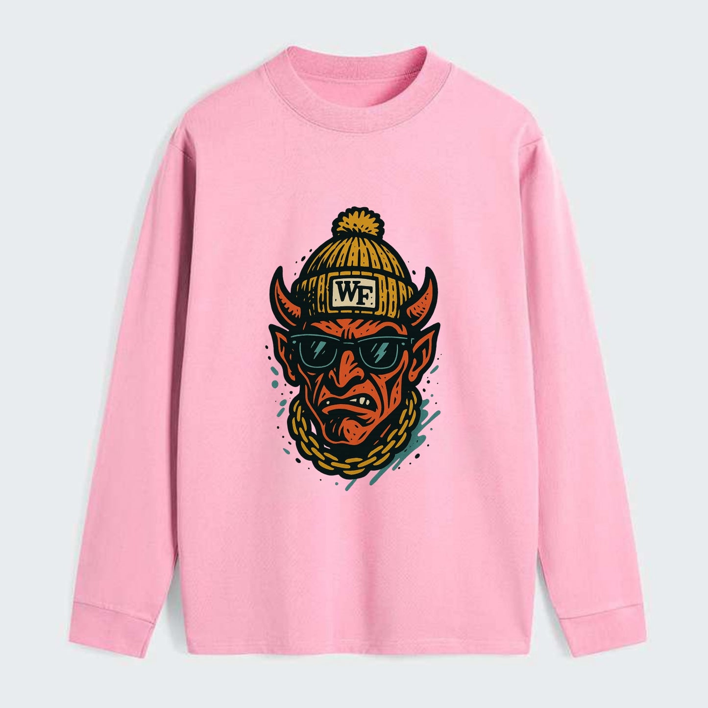Winston-Salem Demon wearing Wake Forest beanie with WF patch - Classic Long Sleeve Shirt - Pink