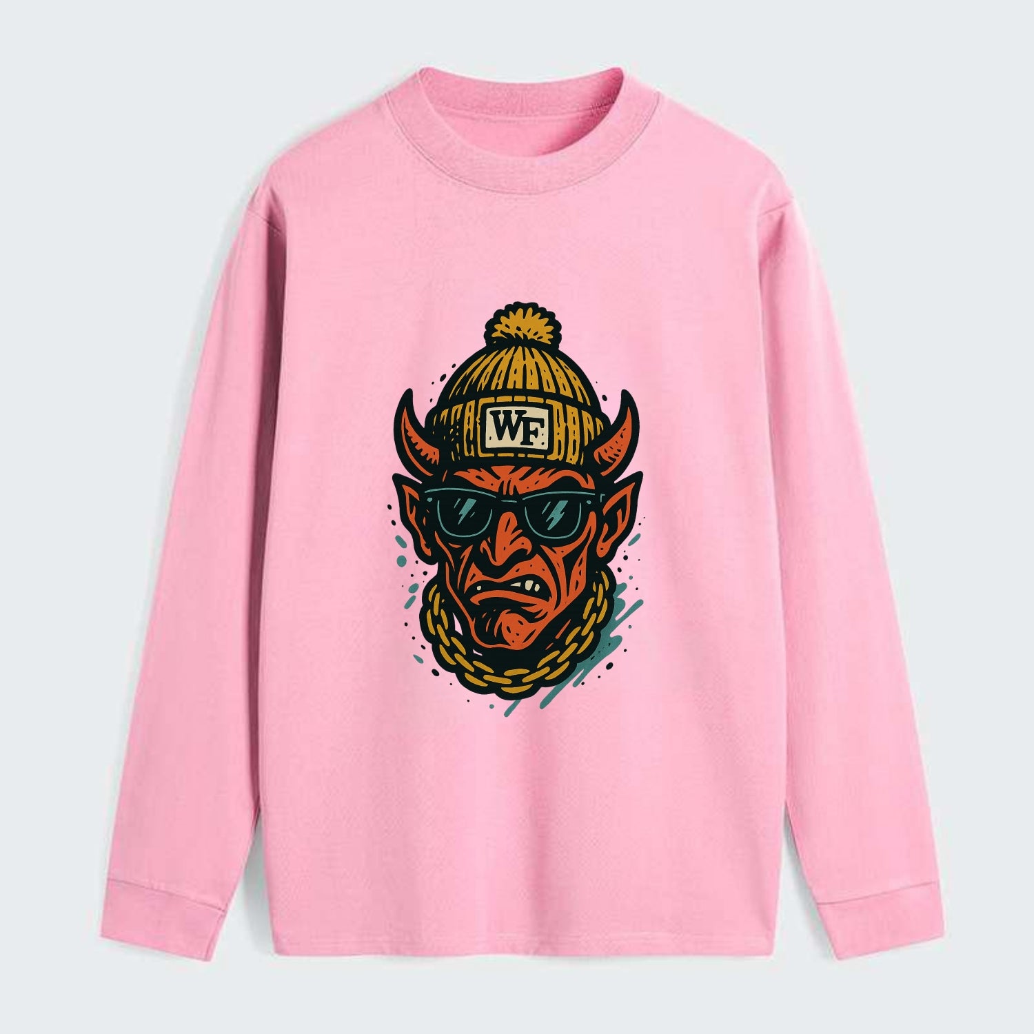 Winston-Salem Demon wearing Wake Forest beanie with WF patch - Classic Long Sleeve Shirt - Pink