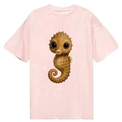 Baby Seahorse - curled tail, snout, large eyes, front-facing, delicate and cute - Classic T-shirt - Pink