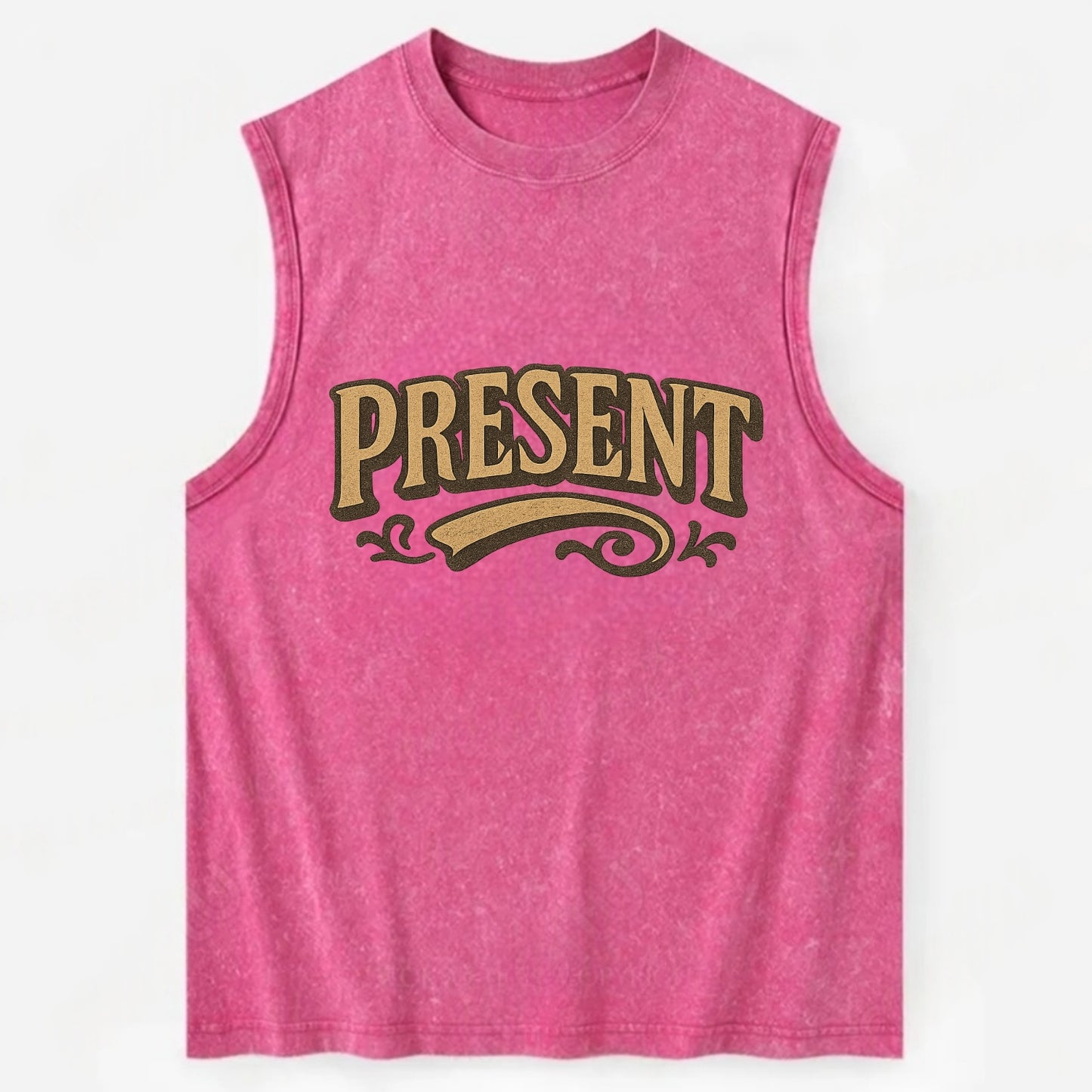 Bold typography design - "PRESENT" - living in the now - Vintage Washed Tank - Pink