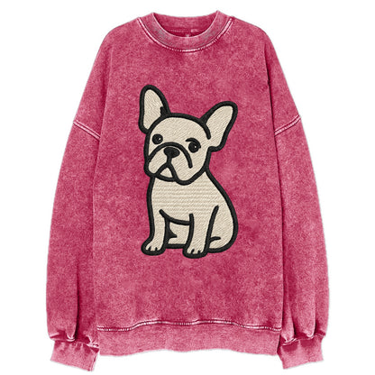 French Bulldog - Head tilt one ear up - Vintage Sweatshirt - Pink