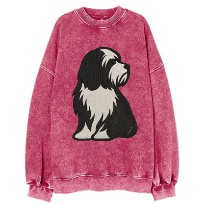 Tibetan Terrier - Black and white long c - Vintage Sweatshirt - Pink