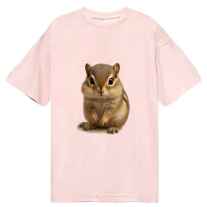 Baby Chipmunk - striped back, cheek pouches, tiny paws, bright eyes, - Classic T-shirt - Pink