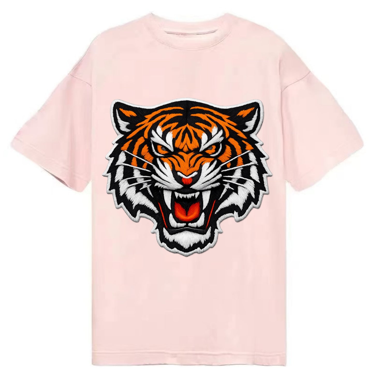 TIGER STRIPES FACE - fierce tiger face in orange, black and white , predator power - Classic T-shirt - Pink