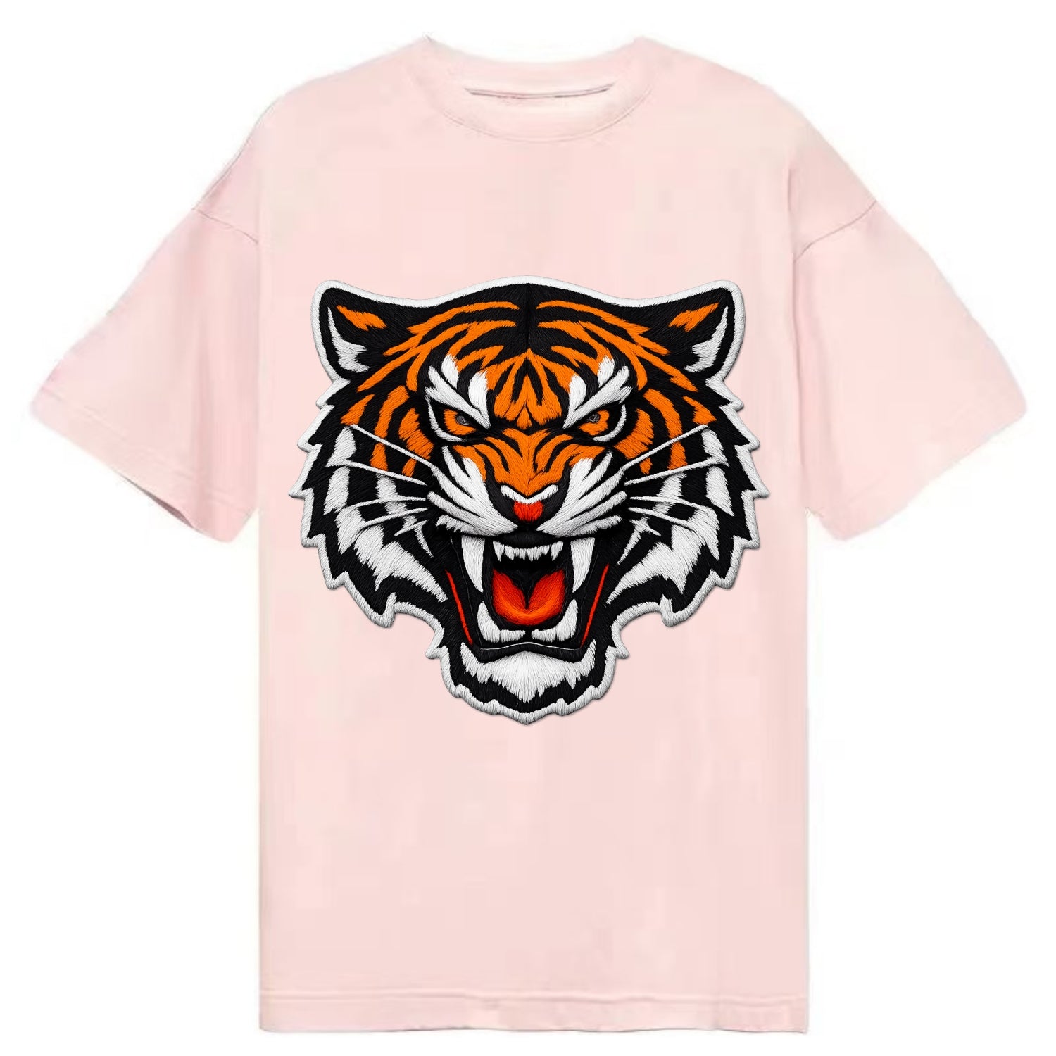 TIGER STRIPES FACE - fierce tiger face in orange, black and white , predator power - Classic T-shirt - Pink