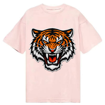 TIGER STRIPES FACE - fierce tiger face in orange, black and white , predator power - Classic T-shirt - Pink