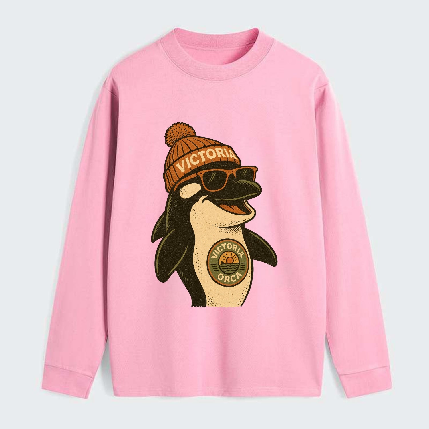 Victoria Orca wearing Victoria beanie wi - Classic Long Sleeve Shirt - Pink