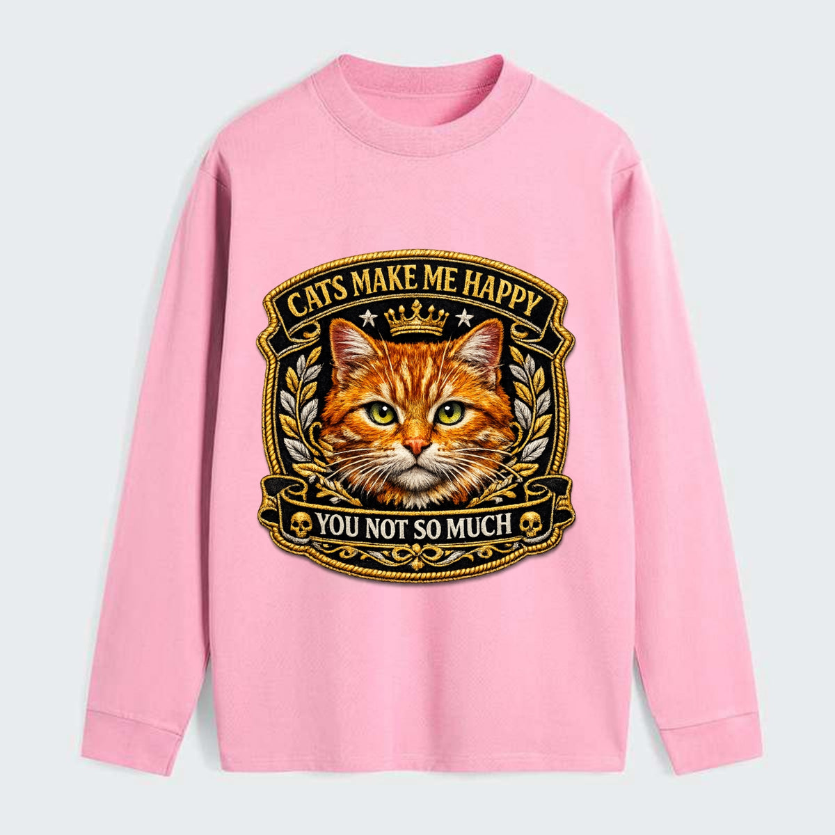 CATS MAKE ME HAPPY YOU NOT SO MUCH - cat face in orange , cat preference - Classic Long Sleeve Shirt - Pink