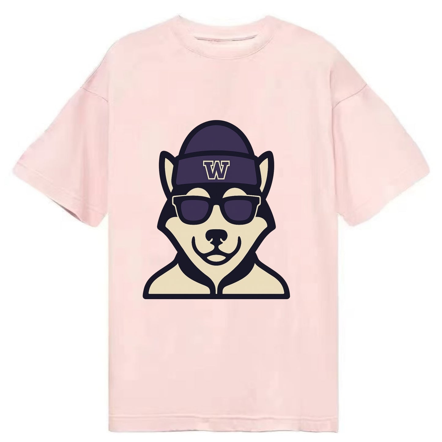 Seattle Husky wearing Washington beanie with W patch - Classic T-shirt - Pink
