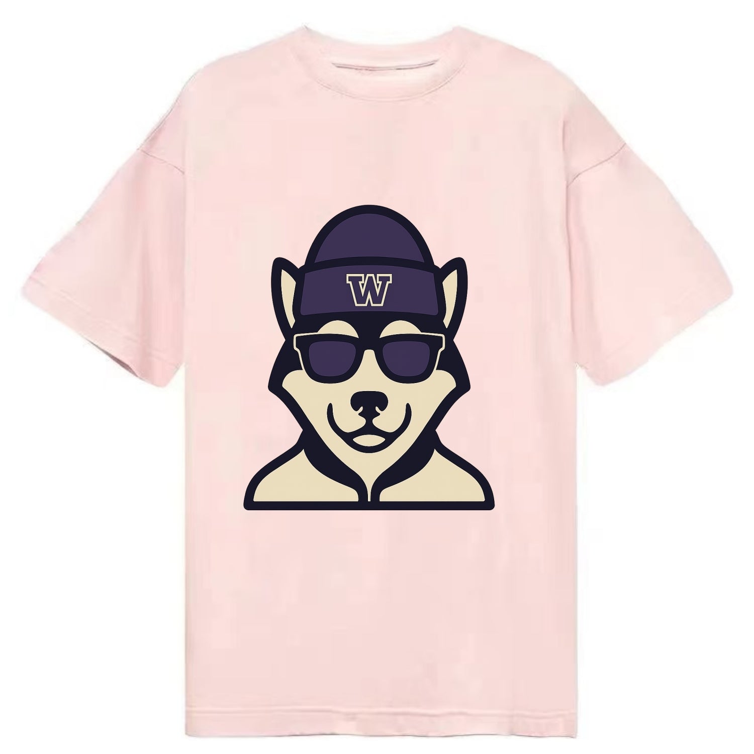 Seattle Husky wearing Washington beanie with W patch - Classic T-shirt - Pink
