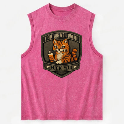 I DO WHAT I WANT CAT - sassy cat in orange , feline attitude - Vintage Washed Tank - Pink