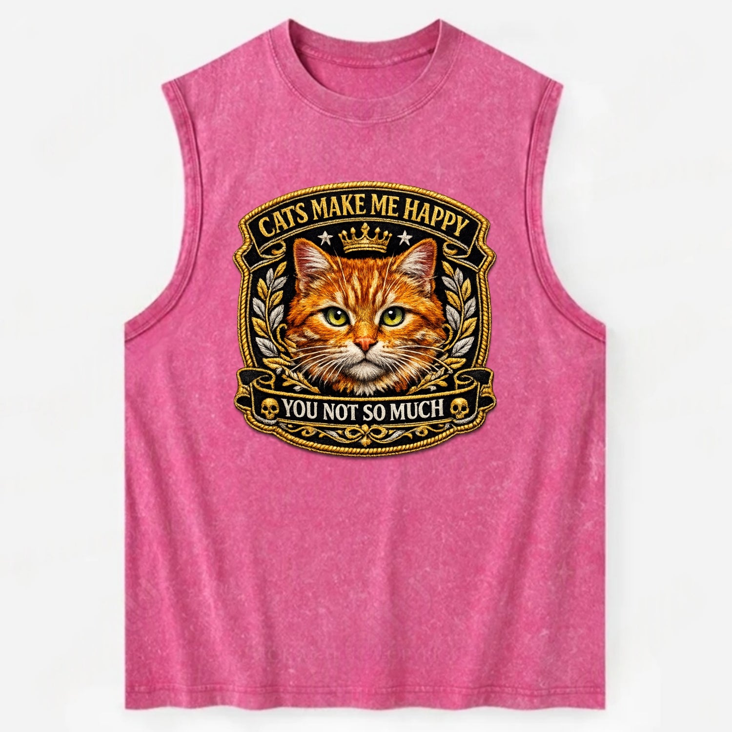 CATS MAKE ME HAPPY YOU NOT SO MUCH - cat face in orange , cat preference - Vintage Washed Tank - Pink
