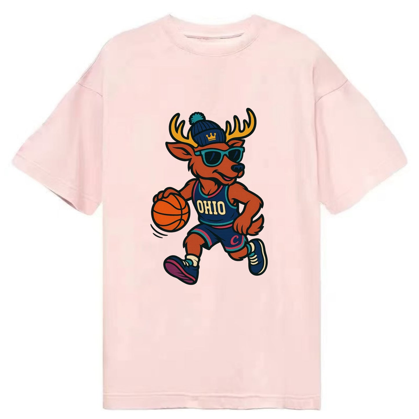 Ohio Deer wearing Cavs beanie with crown patch and wayfarer sunglasses - Classic T-shirt - Pink