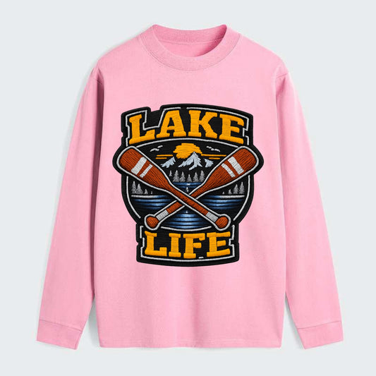 CANOE PADDLE - wooden paddle crossed in brown and cream , lake life - Classic Long Sleeve Shirt - Pink