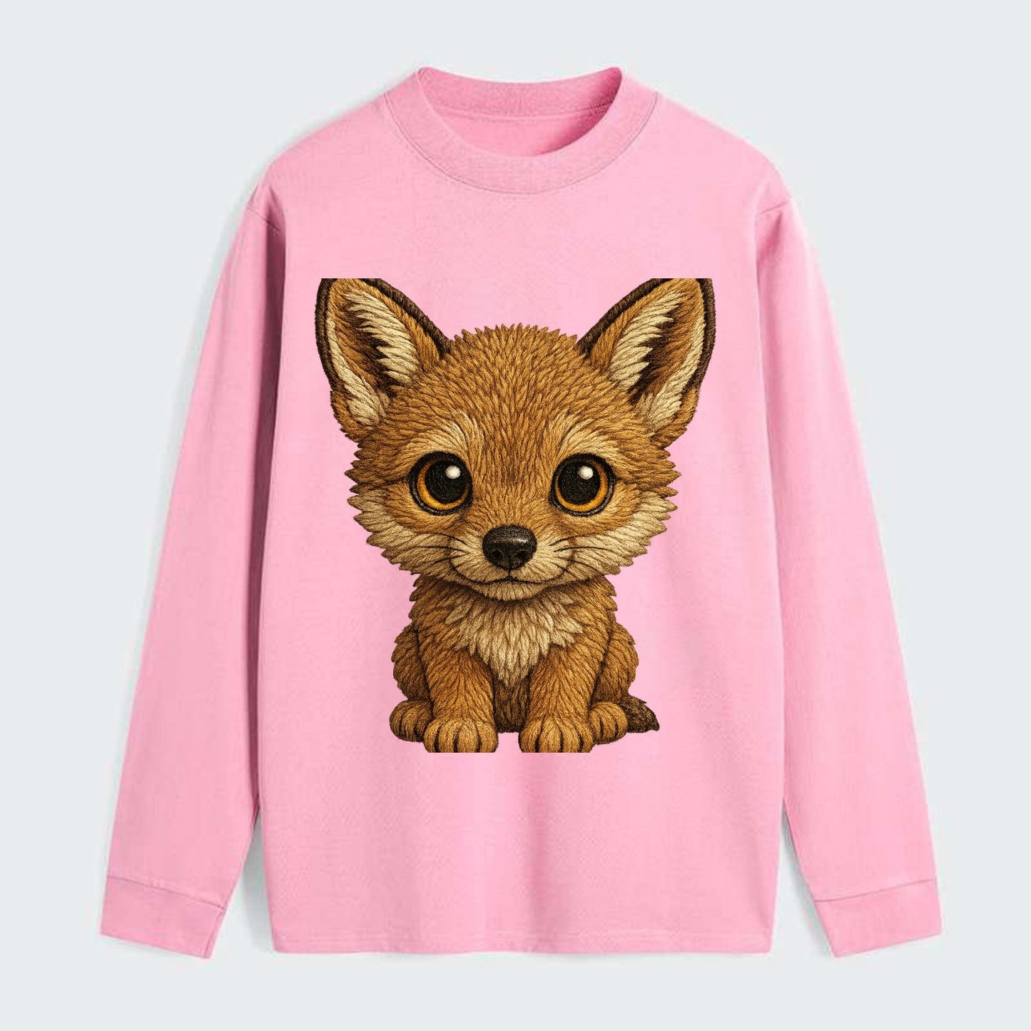Baby Coyote Pup - tan fur, large ears, golden eyes, front-facing, - Classic Long Sleeve Shirt - Pink