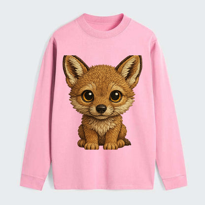 Baby Coyote Pup - tan fur, large ears, golden eyes, front-facing, - Classic Long Sleeve Shirt - Pink