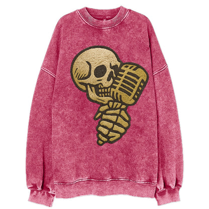 Skull Microphone  - Vintage Sweatshirt - Pink