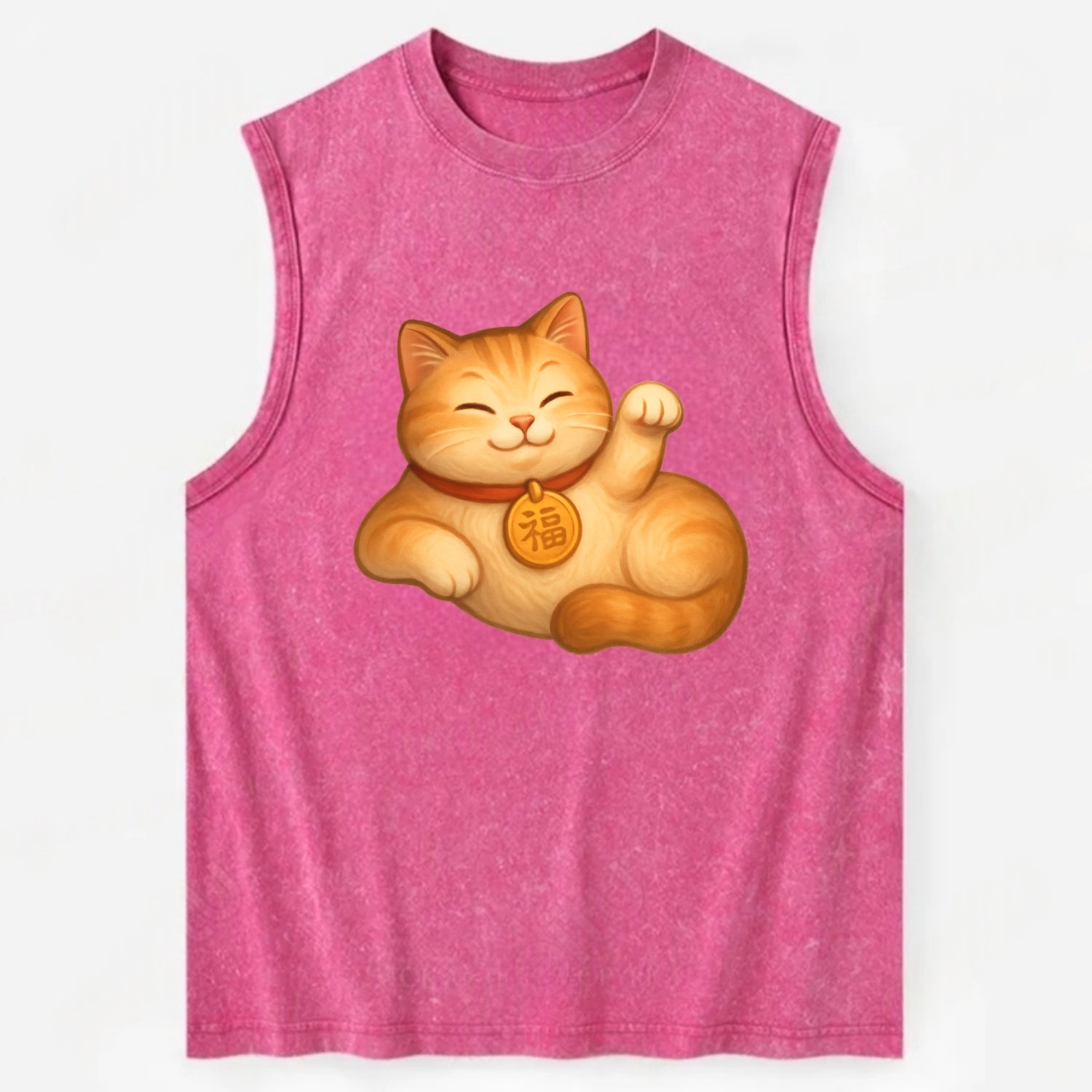 Maneki Neko Pose - Vintage Washed Tank - Pink
