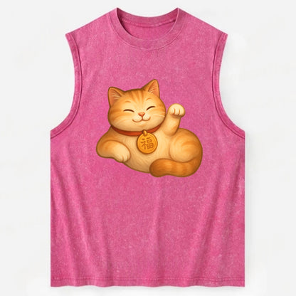 Maneki Neko Pose - Vintage Washed Tank - Pink