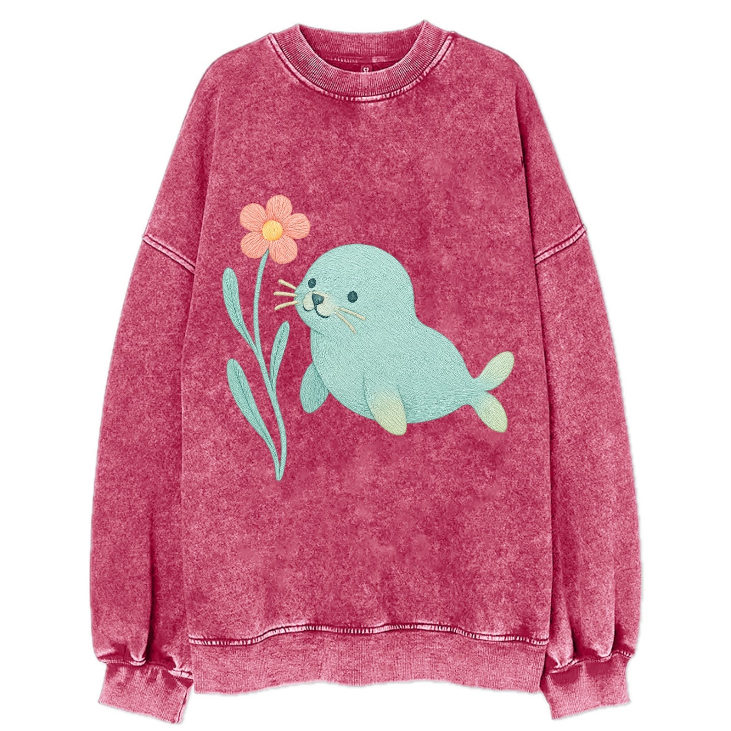Mint Seal Pup - Vintage Sweatshirt - Pink