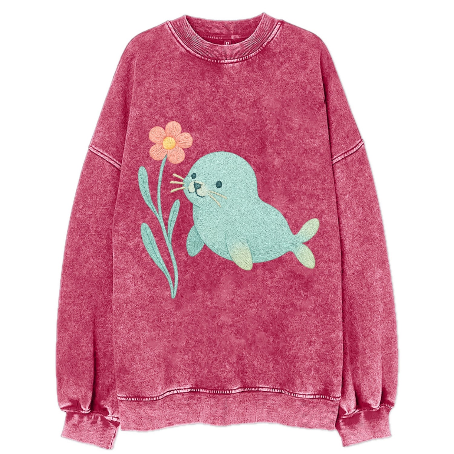 Mint Seal Pup - Vintage Sweatshirt - Pink
