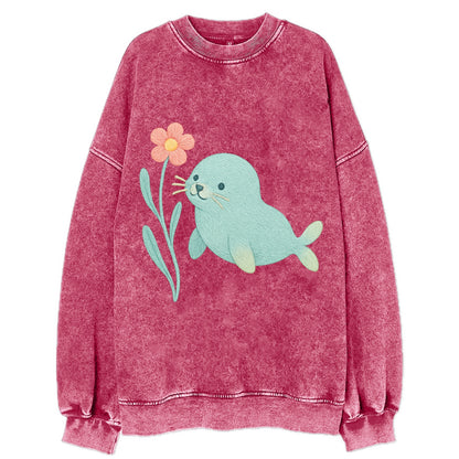 Mint Seal Pup - Vintage Sweatshirt - Pink