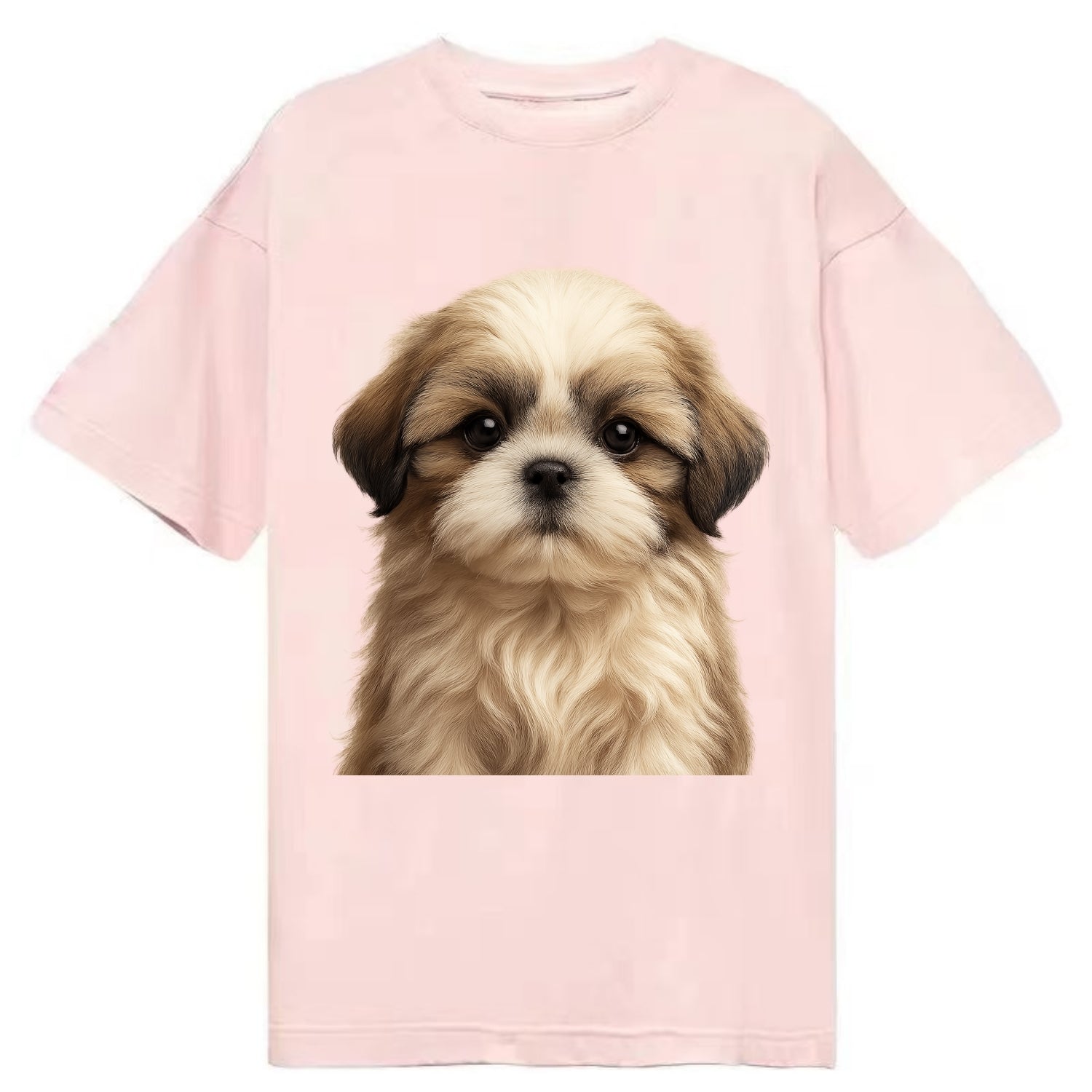 Baby Shih Tzu Puppy - long flowing coat, flat face, big dark eyes, front-facing, - Classic T-shirt - Pink