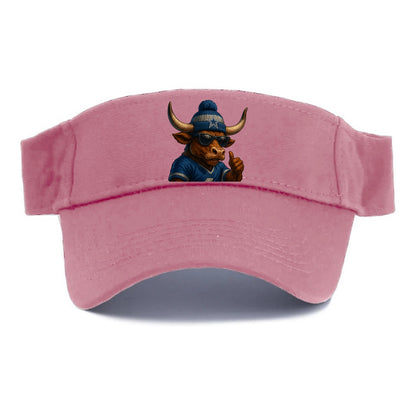 Texas Longhorn wearing Cowboys silver and blue beanie with star and wayfarer sunglasses - Visor - Pink