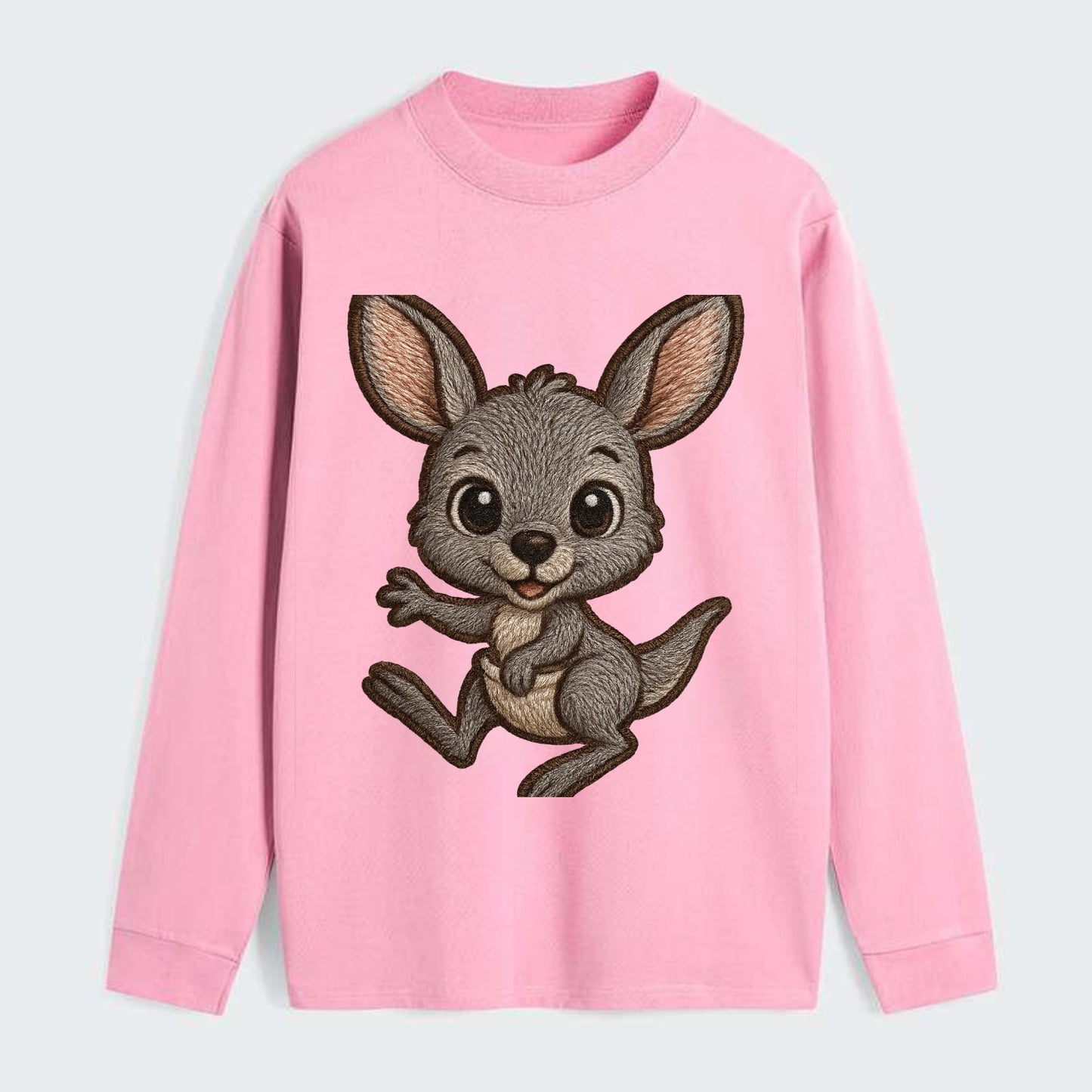 Baby Kangaroo Joey - gray fur, large ears, in pouch peek, bright eyes, - Classic Long Sleeve Shirt - Pink