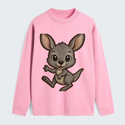 Baby Kangaroo Joey - gray fur, large ears, in pouch peek, bright eyes, - Classic Long Sleeve Shirt - Pink